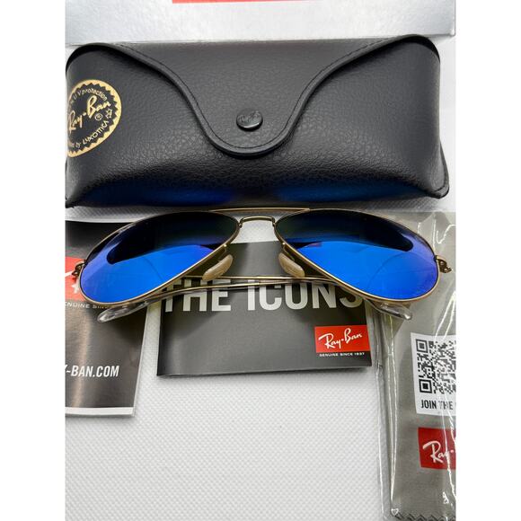 Ray-Ban Aviator Large Gold Frame Blue Mirror Grey Lens RB3025 New in Box - Picture 5 of 5